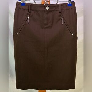 VTG Ralph Lauren Brown Knee Length Skirt, Zipper Pockets, Classic, Elegant Sz 2
